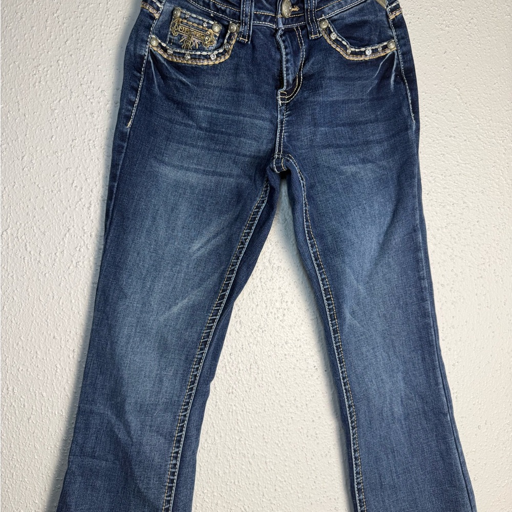 Secy Couture Embellished Blue Boot Cut Jeans for Women Size 1x30